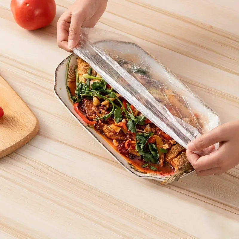 100pcs Disposable Plastic Wrap Covers, Elastic &amp; Tight, Food-Grade Fresh-Keeping, Dust &amp; Insect-Proof, Kitchen Accessories - Disposable Food Wrap